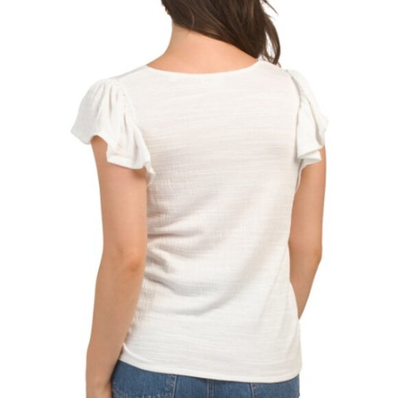NWT Max Studio London Flutter Sleeve Crinkle Jersey Top S MSRP $88 White - Picture 2 of 2